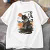Samurai Cat TShirt Japanese Style Cat Designer Vintage Tshirt Casual Unisex Graphic T Shirts Cotton Short Sleeve Tee Streetwear