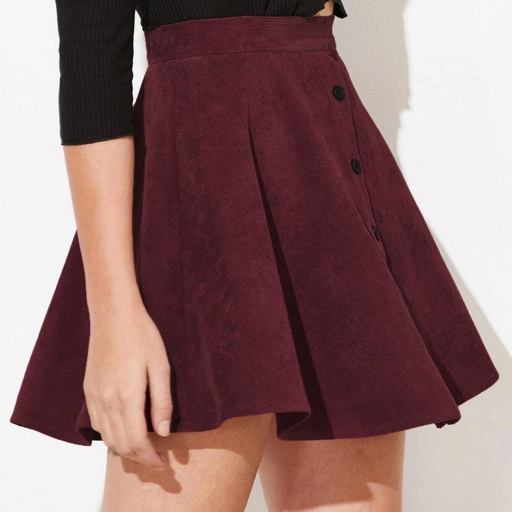 IHUASU Γυναικεία Μονόχρωμη Κορδουρέ Φθινοπωρινή και Χειμερινή Φούστα Μισού Σώματος Μόδα Γλυκιά Μονή Σειρά Κουμπιών Ψηλόμεση Φούστα Ομπρέλα