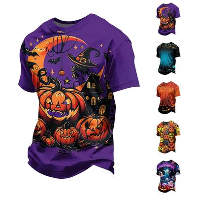 Men's Halloween Printed Neck Short Sleeve T-Shirt Fashion Top