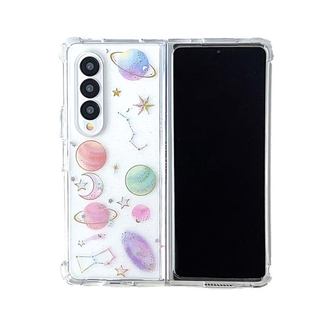 

Для Samsung Galaxy Z Fold 4 3 чехол с блестками и рисунком планеты, прозрачный четырехугольный противоударный мягкий силиконовый защитный чехол For Samsung Z Fold 3