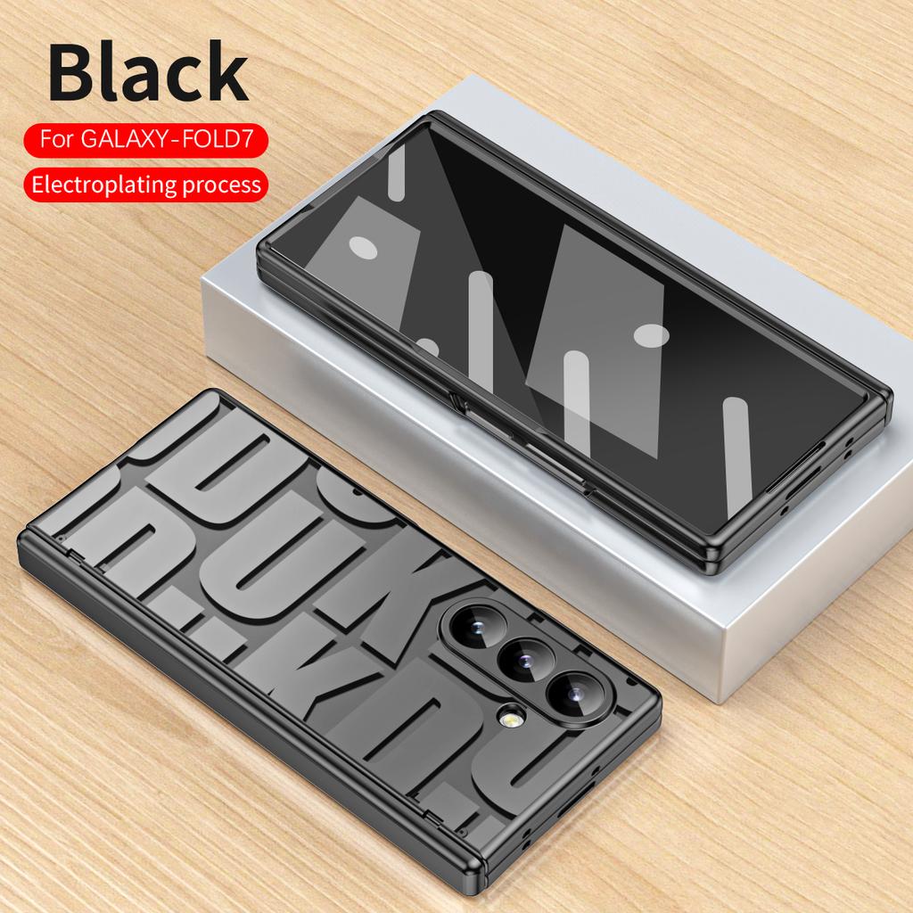 Modische Buchstaben Galvanisierte Hart-PC-Rückschale für Samsung Galaxy Z Fold 7 6 5 4 3 2 mit Glas-Displayschutzfolie