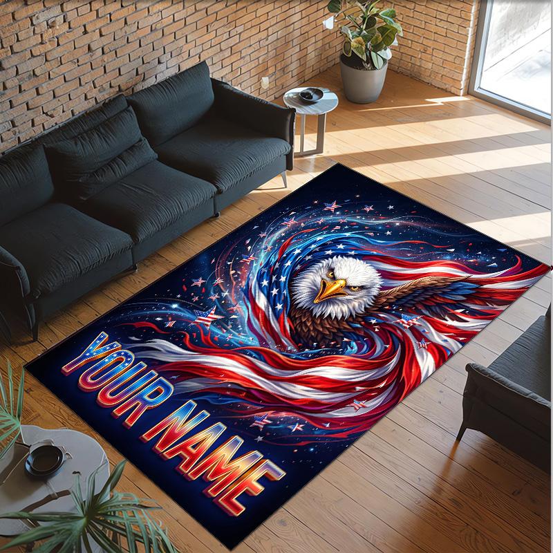 American Patriotic Theme Crystal Velvet Rug Personalized Custom Name Text Soft Floor Mat Home Decor