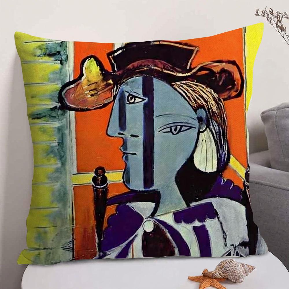 Berühmter Künstler P-Picasso Kissenbezug Natürlicher Leinen Bio-Stoff Doppelseitiger Druck Sofa Heimdekoration Geschenk Kissenhülle