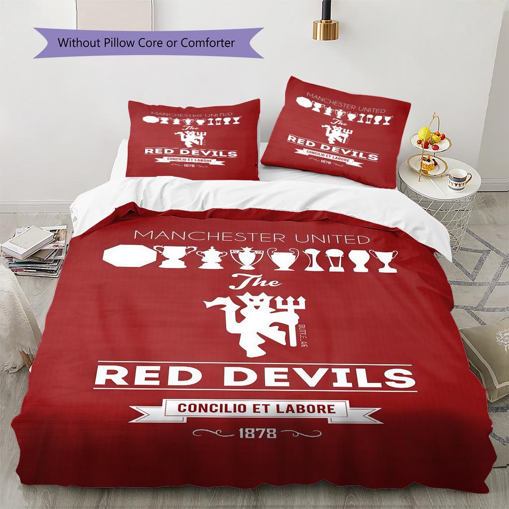 Man Utd Pattern Bedding Quilt Set Quilt Cover Pillowcase Home Decoration Birthday Gift (1 * Duvet Cover + 2 * Pillowcase, Without Core)