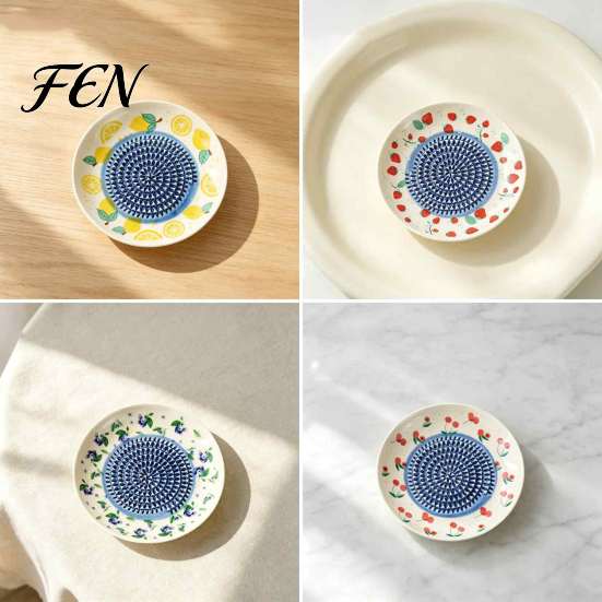 Fruit Vegetable Grater Ceramic Garlic Plate, Print Ginger Cheese Manual Grinder, Vegetables Multi-function Kitchen Mincer Dish for Onion, Lemon,