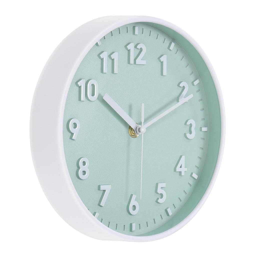 PATIKIL 20 Cm Wall Clock, 3D Numbers, Quartz Movement, Silent, No Tick-Clack, Round Wall Clock, for Office and Bedroom Decoration, Light Green