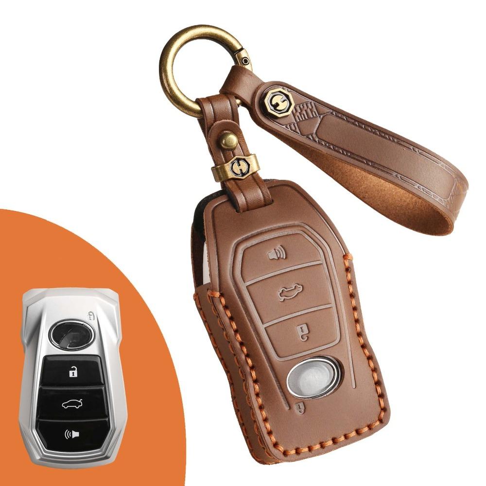 

Premium Leather Key Cover for Perodua Toyota Daihatsu Cars Stylish Retro Protective Case Auto Key Holder коричневий