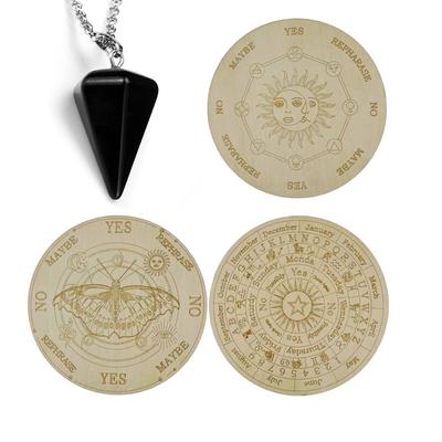 Astrologická hrací deska Vyřezávaná Věštecká kyvadlová deska s hvězdami Měsícem Metafyzické léčení Meditační deska