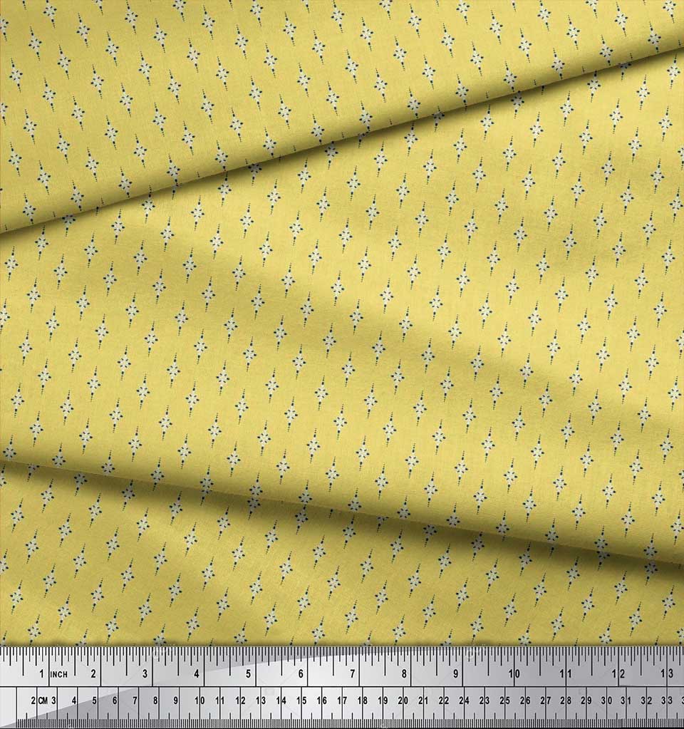 Soimoi Japan Crepe Satin Fabric Dot & Leaves Small Motif Shirting Print Fabric by the Metre 42 Inch
