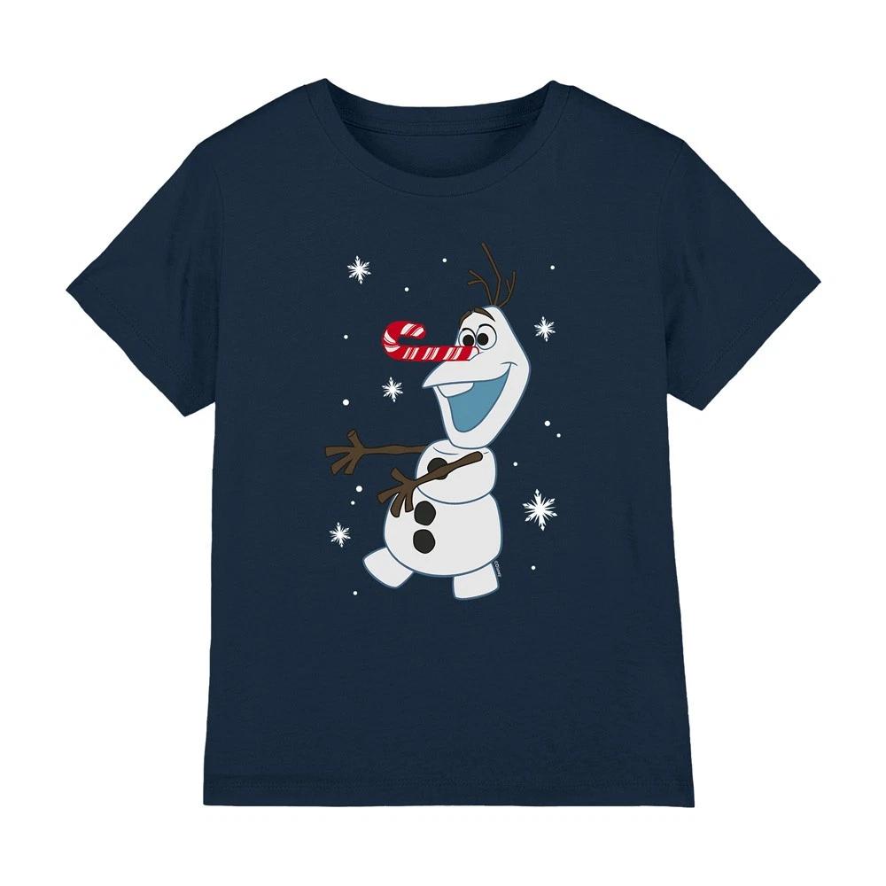 Frozen Olaf Candy Cane Christmas Kids T-shirt Navy 140