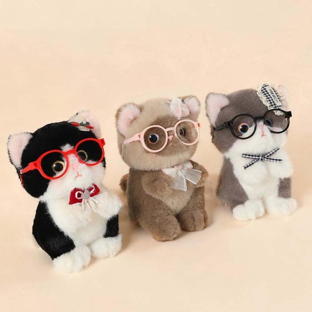 Fluffy Cute Cat Keychain Small Kawaii Glasses Key Ring Comfort Stuffed Animal  School Girls