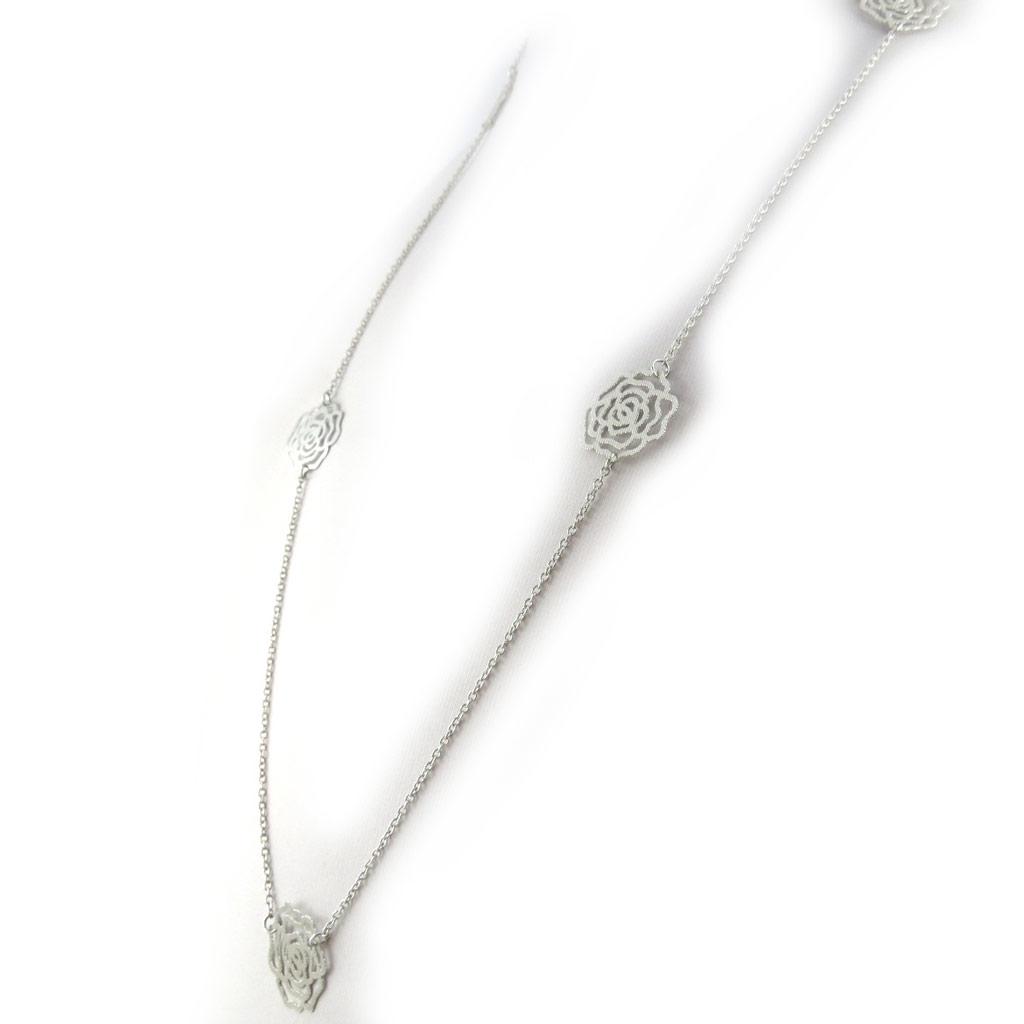 Les Trésors De Lily [N1188] - Silver 'Rosa Romantica' Designer Necklace
