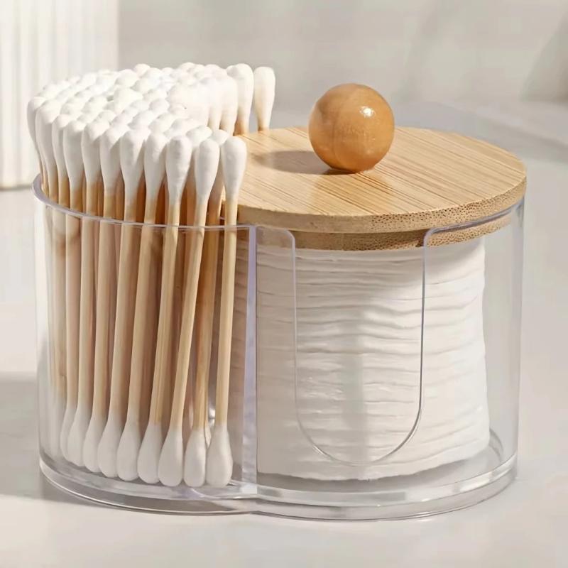 Holder with Dual Compartments Clear Cotton Swab and Cotton Balls Organizer Transparent Bathroom Storage Container for Makeup