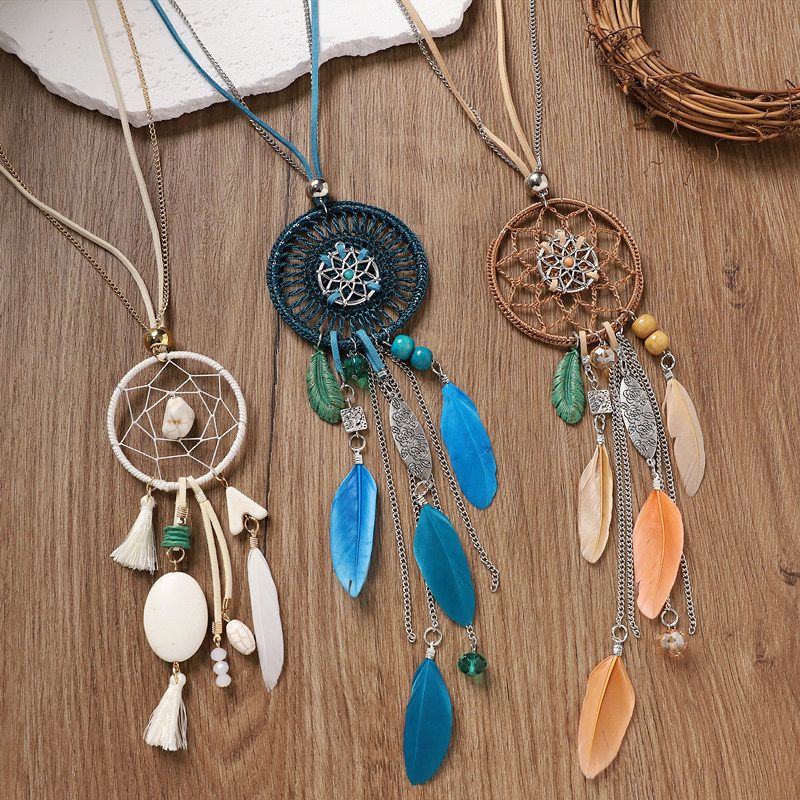 Long Bohemian Dream Catcher Tassel Necklace European and American Retro Fashion Pendant Ethnic Style Accessory for Women