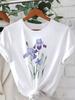 Women Flower Graphic Tee Vintage Casual Short Sleeve Crew Neck Cotton T-Shirt