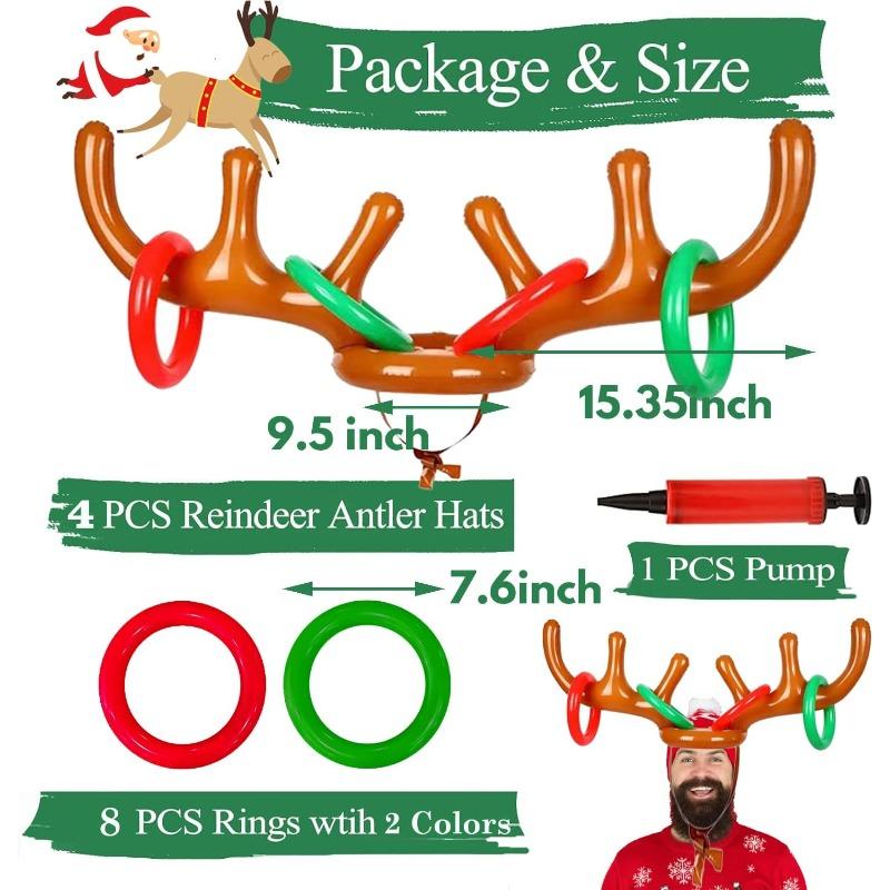 Jeu de lancer d'anneaux sur bois de renne gonflable - Lot de 2 (2 Bois 8 Anneaux) - Matériau PVC, Rouge et Blanc - Jeu de Fête de Noël