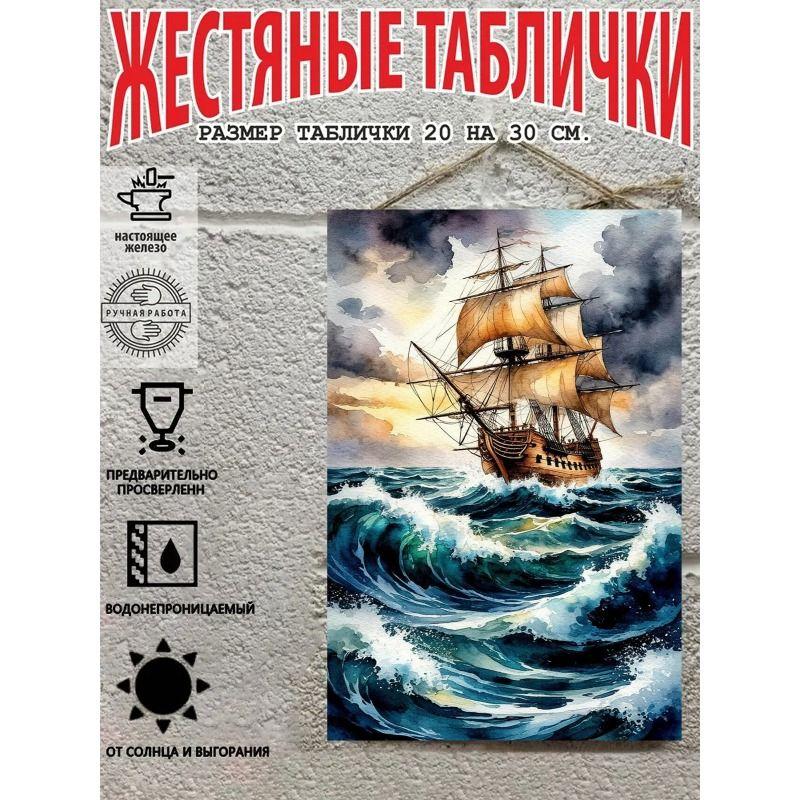 Vintage Sailing Ship Nautical Map Metal Wall Art Decor 20x30cm