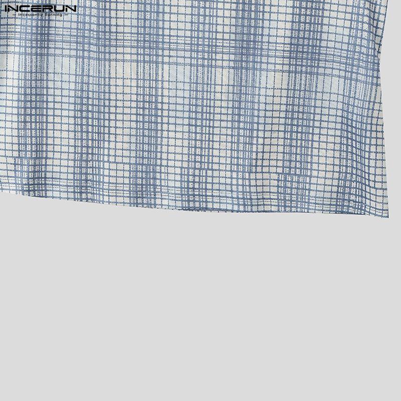 INCERUN Men Sleeveless Plaid Print Casual Sport Athletic Long Tank Tops Vest