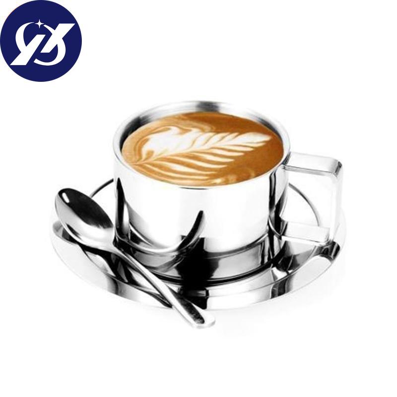 New Stainless Steel Coffee Cup Saucer and Spoon Set  Coffee Mug  Gifts