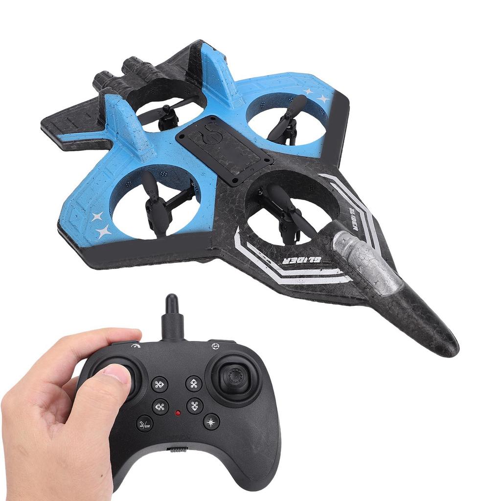 RC Airplane 4 Engine Thrust 3 Speeds Rechargeable 1 Key 360 degrees  Stunts Remote Control Plane Toy with Light Blue