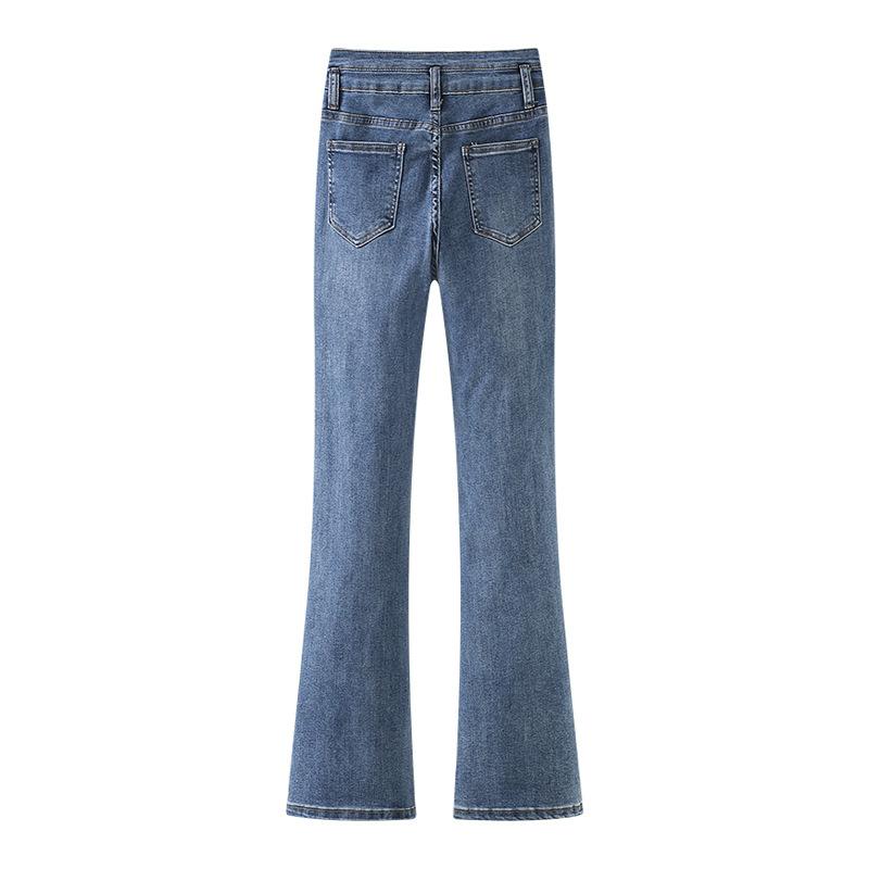 Split Denim Bell Bottoms Women's Summer High Waist Elastic Slim Straight Leg Women's Pants