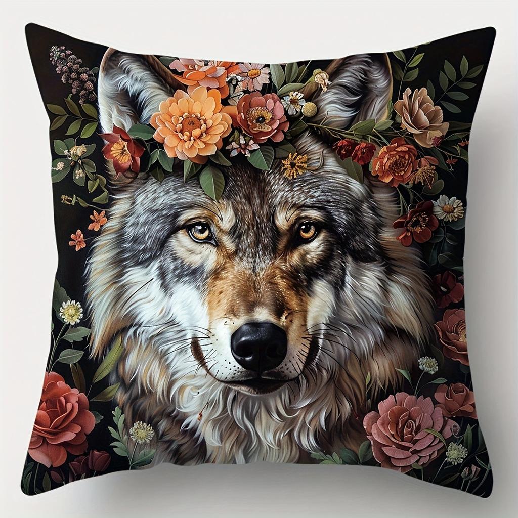 Home Decor FloralPatterned Animal Faces Pillow Covers Pattern Cushion Cover Suitable for Sofa Bedroom Car Pillow Cover