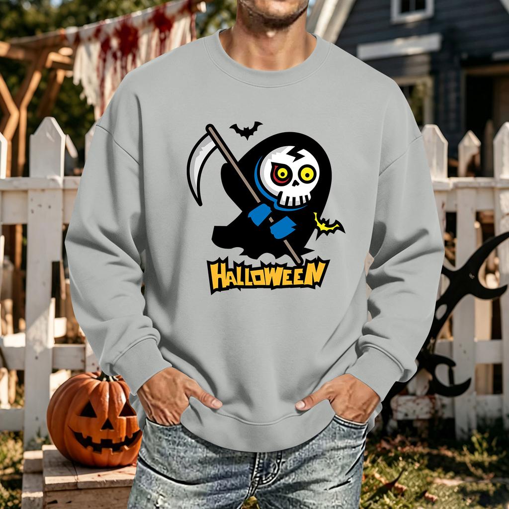 Men's Halloween Printed Long Sleeve T-Shirt Unisex Crewneck Casual Sports Top