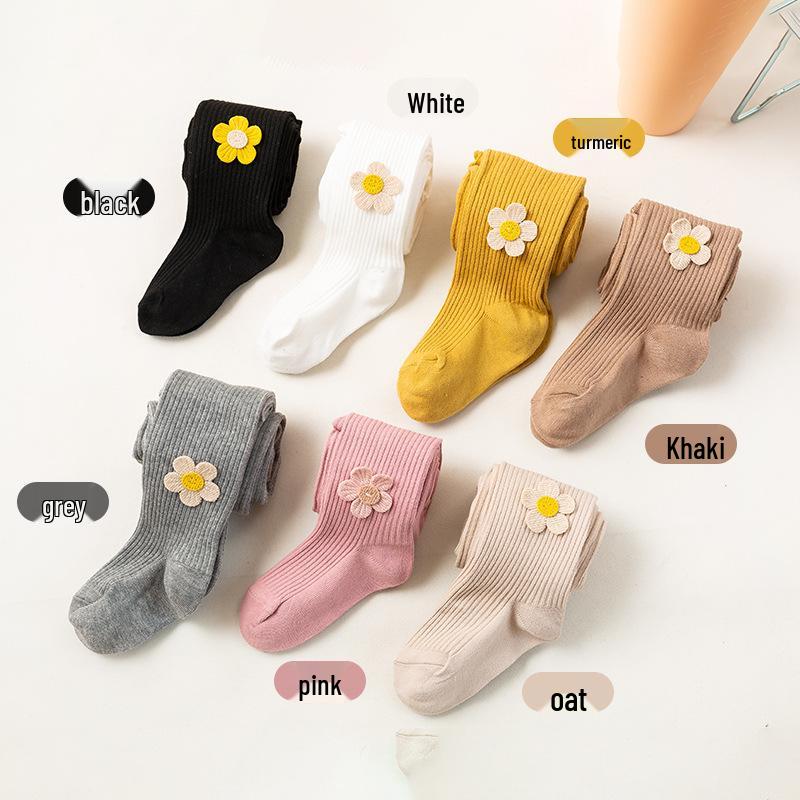 Floral Medium Thick Tights for Girls – Spring/Autumn, Seven Colors, Lightweight Bodysuit Leggings for Little Ones