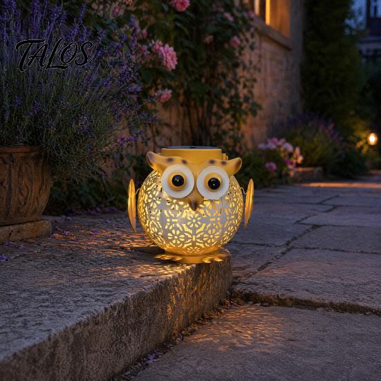 Metal Owl Solar Light, Outdoor Solar Owl Lantern, Waterproof Solar Powered Garden Light, Hanging Floral Owl Lantern for Patio Yard Porch