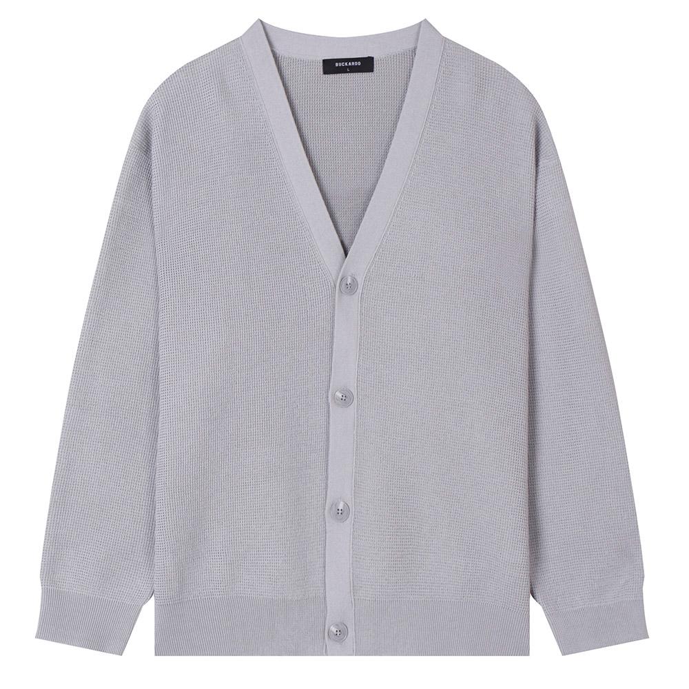 Buckaroo Waffle Knit Y-Neck Cardigan Light Gray