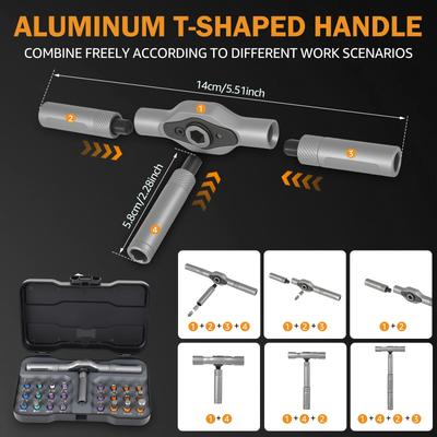 24 In 1 Screwdriver Set Ratchet Allen Wrench Set Multi-function Screwdriver Kit with Removable T Handle for Repair Hand Tools