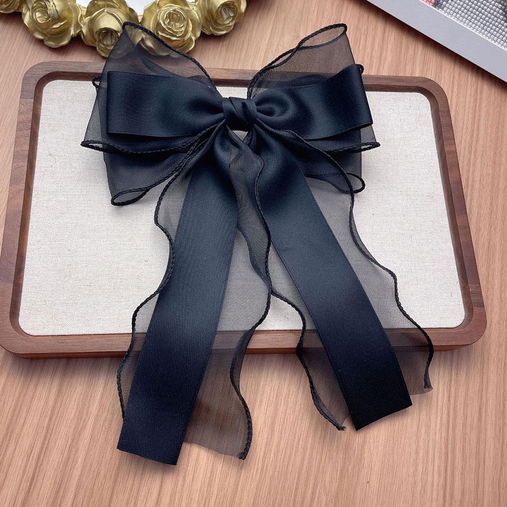 Women Elegant Long Ribbon Bow Hair Clips Fashion Korean Spring Hairpins Girls Sweet Chiffon Bowknot Hairgrip Headwear Ornament