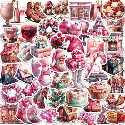 50 Cartoon Pink Christmas Stickers Personalized Decoration Guitar Notebook Suitcase DIY Waterproof Stickers