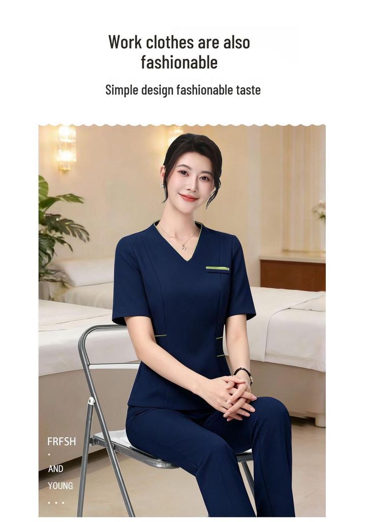 Women's Elegant Short Sleeve Spa Technician Uniform Set 2026