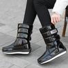 Große Baumwollstiefel für Damen, Winter, wasserdicht, einfarbig, flach, rutschfest, verschleißfest, Plüschstiefel