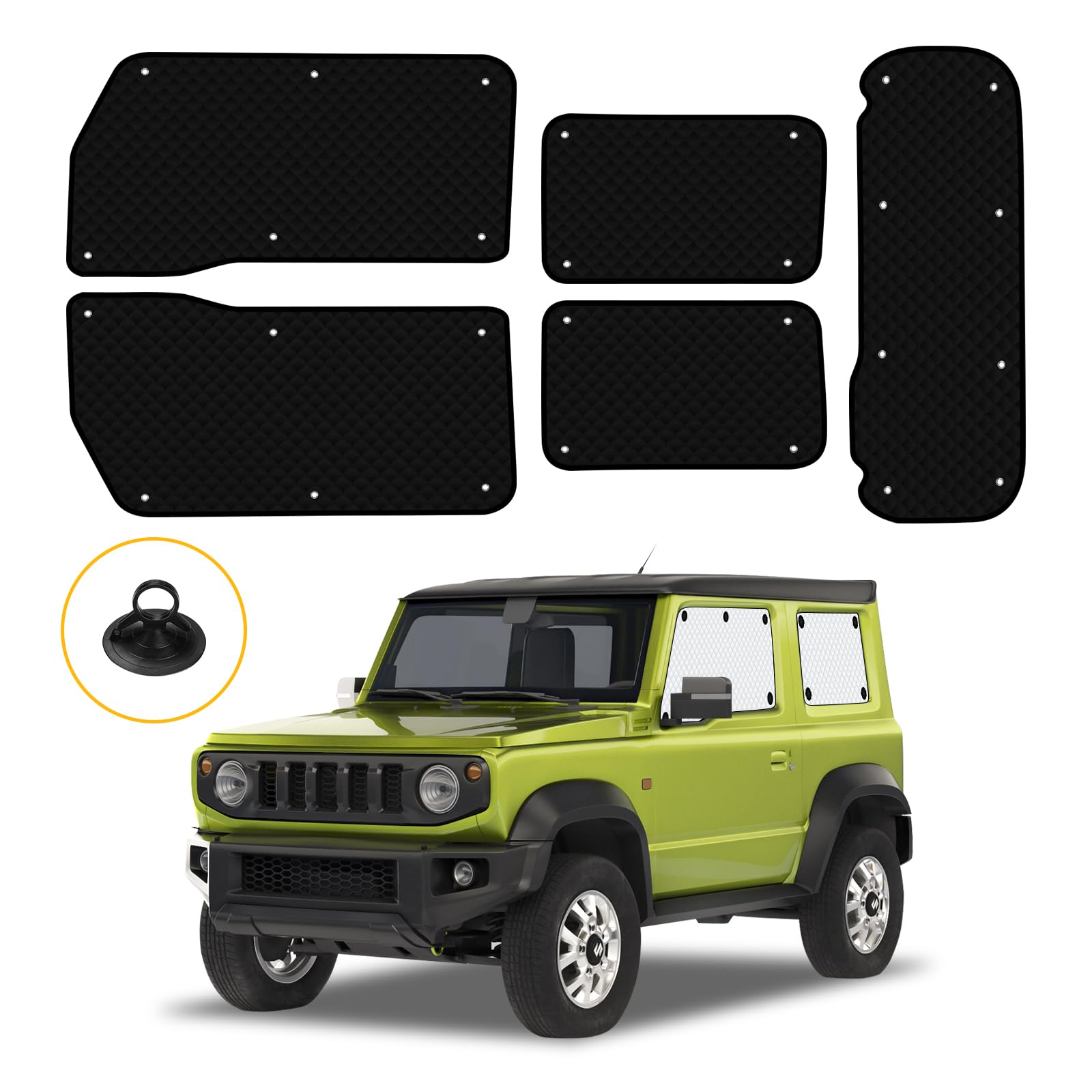 

BLUESEATEC Солнцезащитные шторки Blackout для Suzuki Jimny Sierra серии JB04, легко устанавливаются, комплект из 5 штук + сумка для хранения в автомобиле, JB64/JB74/шторки для Jimny, для открытого воздуха чёрный