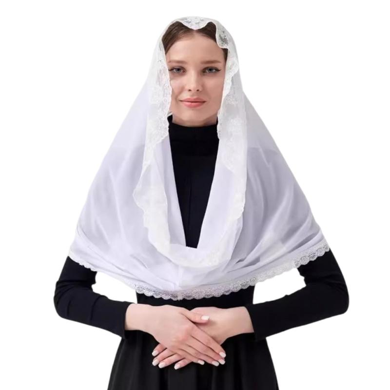 

Универсальная кружевная мантилья-вуаль для повседневной носки, регулируемый женский свадебный головной убор для причастия и особых случаев белый