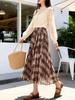 Fei Yuan Women's Lightweight Plaid Color Block Wide-Hem Skirt - Early Spring Fashion