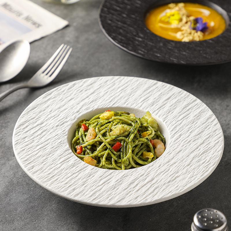 Rock Texture Ceramic Plate – Western & Japanese Style for Pasta, Salad, Soup, and More