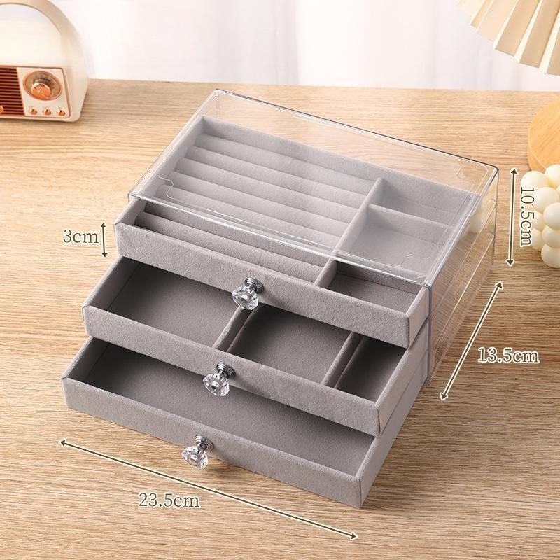 Velvet Jewelry Box with Anti-Oxidation, Transparent Acrylic Storage for Earrings, Necklaces, and Rings