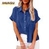 Women's Fashion Casual Solid Color Print Short Sleeve POLO Neck Blouses & Shirts