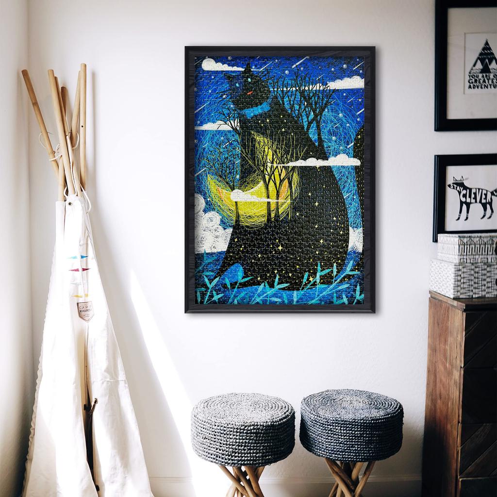 MISITU Micro Piece Jigsaw Puzzle, 1000 Pieces, Landscape, Painting, Cat, Starry Sky, Shooting Star, Gift, Birthday, Christmas, Stylish Interior, Cat