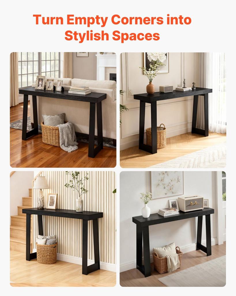 118 cm Console Table, Modern Desk Behind the Couch, Wooden Rectangle Entrance Desk, Narrow Long Sofa Table Accent Stand for Hallway, Bedroom, Living