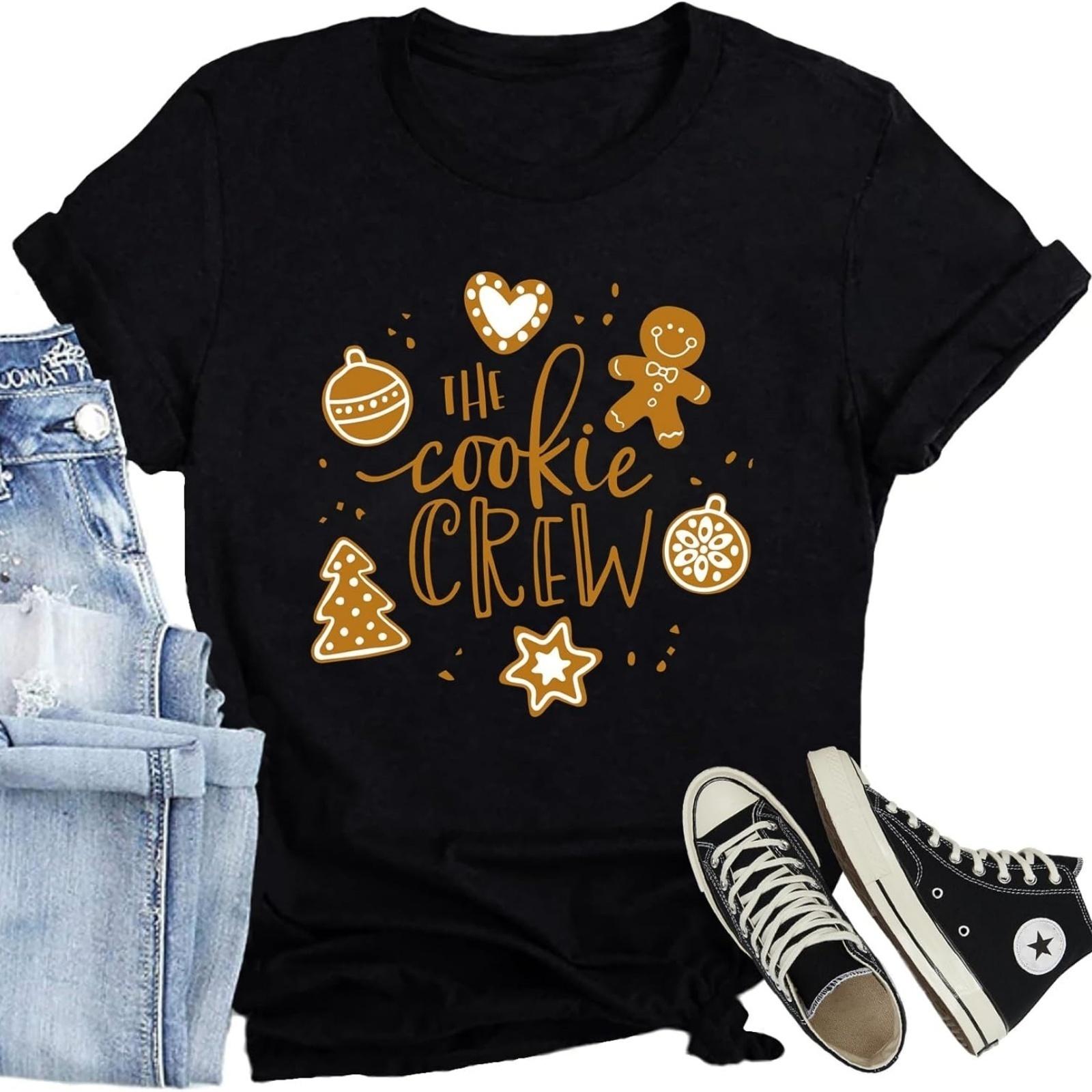 

Christmas Crew Shirts for Women The Cookie Crew Printed T Shirts Cute Xmas Holiday Tee Tops XXXXXL чорний