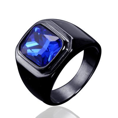 Trendy Square Minimalist Gemstone Titanium Steel Ring for Men Stylish and Durable