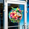 Summer Window Clings Tropical Hibiscus Flower Coconut Window Stickers Removable PVC Static Decal for Beach Vacation Hawaii Theme Home Kitchen