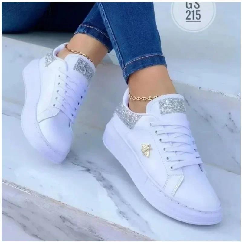 Fashion Autumn Shoes Waterproof White Sneakers for Women Korean Version Lace Up Casual Flat Sport Shoes Ladies Vulcanized Shoes 35-43