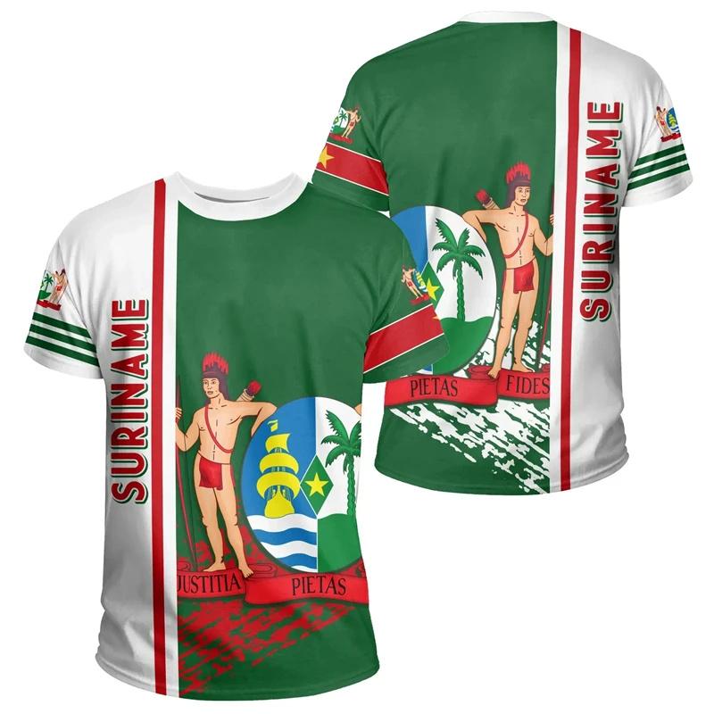 Zengyanqin02 T-shirt met Surinaamse vlag en grafische print voor heren. Surinaams nationaal embleem. 3D-geprinte T-shirts. Zomer Boliviaanse jongens sporttops. Straatshirts. M