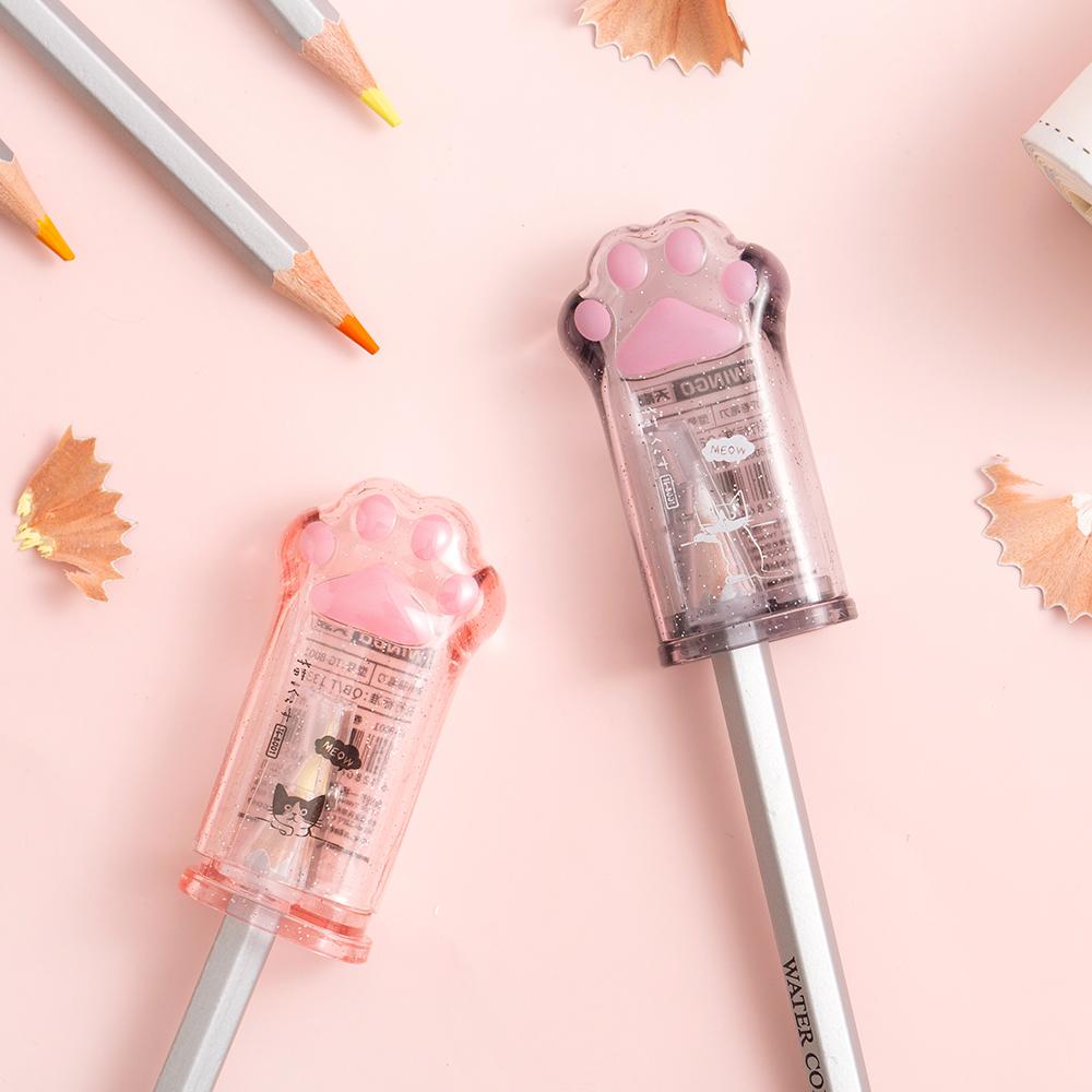 1 buc. Ascuțitor de creion cu labe drăguțe, mini pisici de desene animate transparente, ascuțitoare manuale, articole de papetărie, cadou pentru copii, recompensă