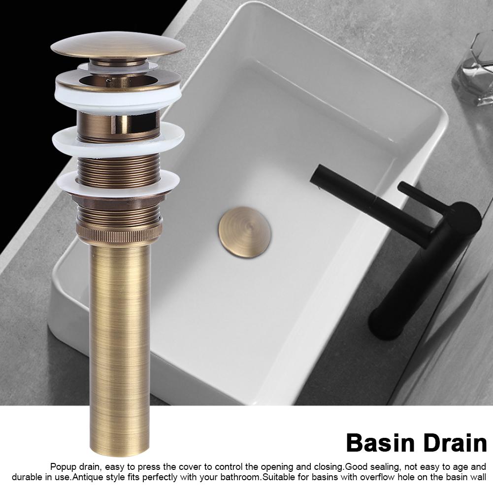 Drucktyp Eleganter Stil Messingbecken Pop-up Ablaufstopfen mit Überlauf Badezimmerzubehör